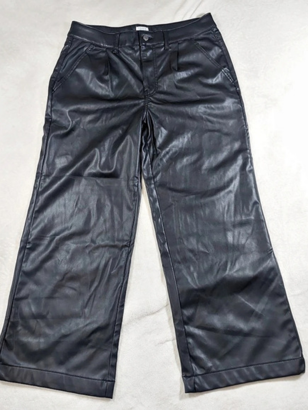 Time and Tru Women's Faux Leather Pants Wide Leg Faux Leather Pants in Black